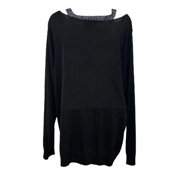 JOSEPH A. Black & Silver V-Neck Lightweight Sweater with Silver Cut-Out Accents - Picture 5 of 9